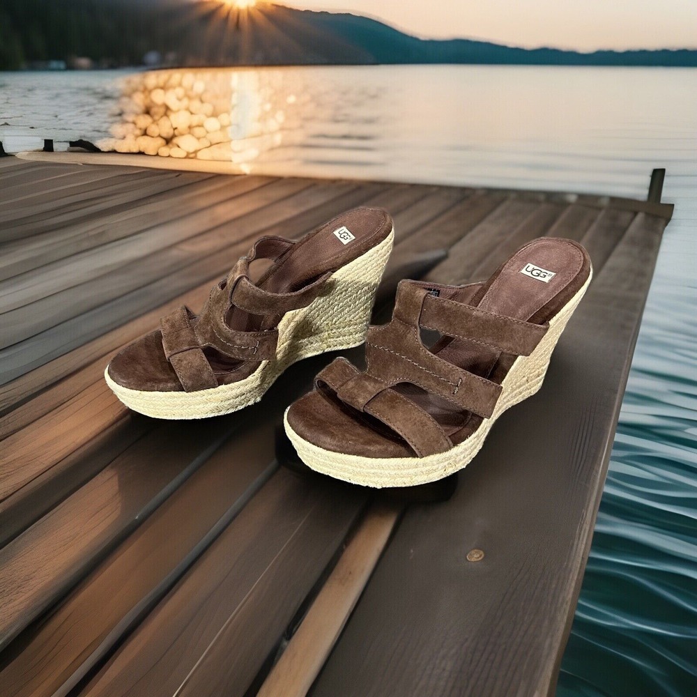 UGG Australia Brown Suede Strap Wedges Womens EU 39 US 8-8.5
